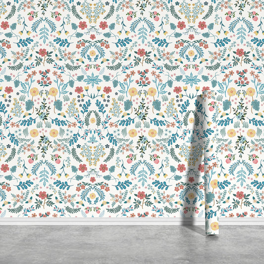 Retro stiilis siniste lilledega isekleepuv Peel & Stick niiskuskindel tapeet