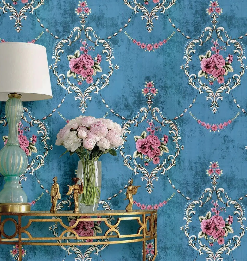 sinine roosade lilledega retro stiilis peel & sick tapeet