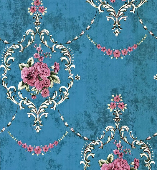 sinine roosade lilledega retro stiilis peel & sick tapeet